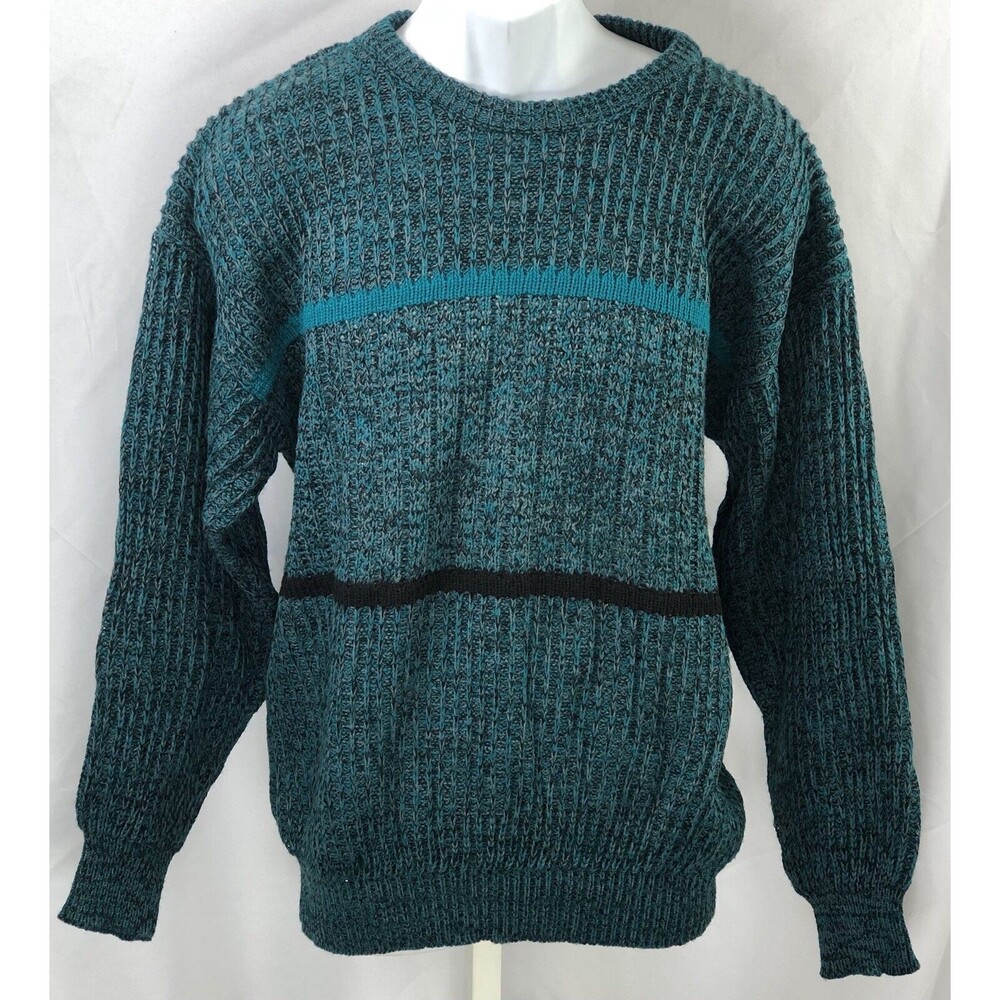 Vintage aka knit sweater XL Teal Stripe Crewneck longsleeve 90s Cosby Retro